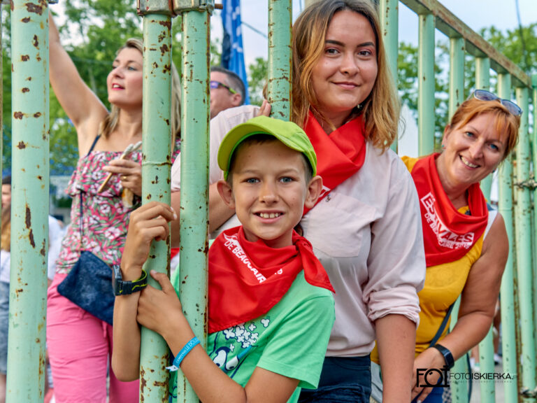 Fotoiskierka wygląda zza zielonych krat zabezpieczających drogę przez którą są przepędzane byki w Beaucaire we Francji. A photo spark looks from behind the green bars securing the road through which bulls are driven in Beaucaire, France.